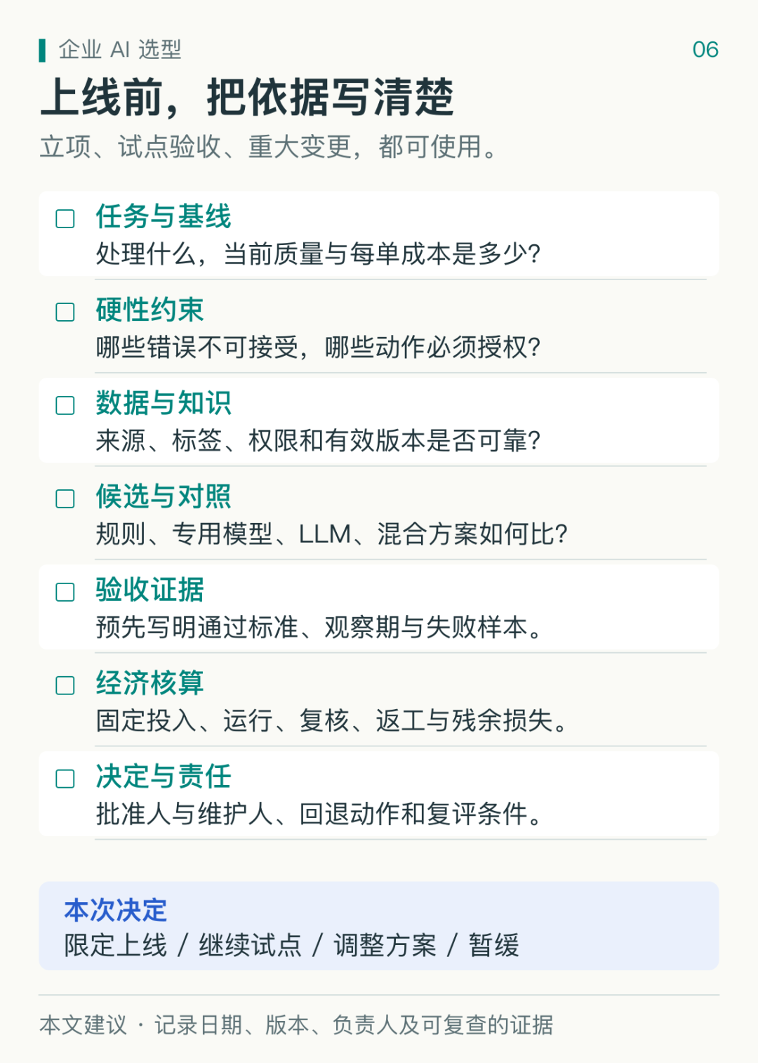 图 6:一页决策检查表