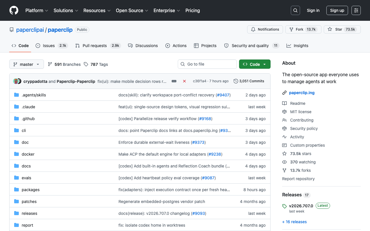 Screenshot of https://github.com/paperclipai/paperclip