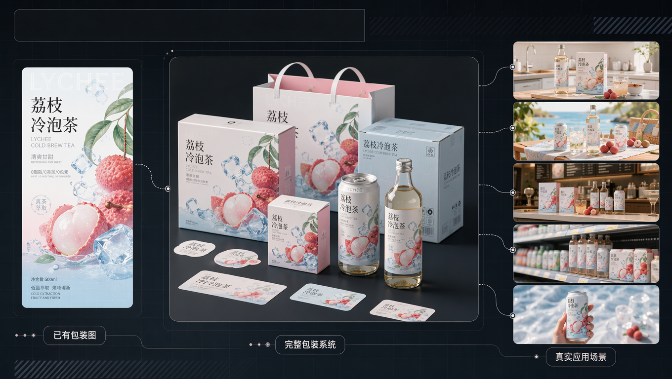 荔枝冷泡茶包装延展成果:包装系统与场景应用