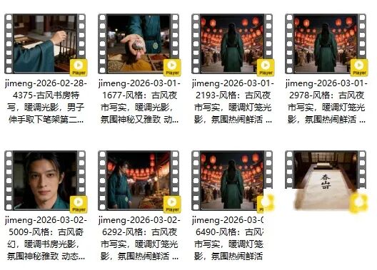 即梦批量生成的古风视频素材网格