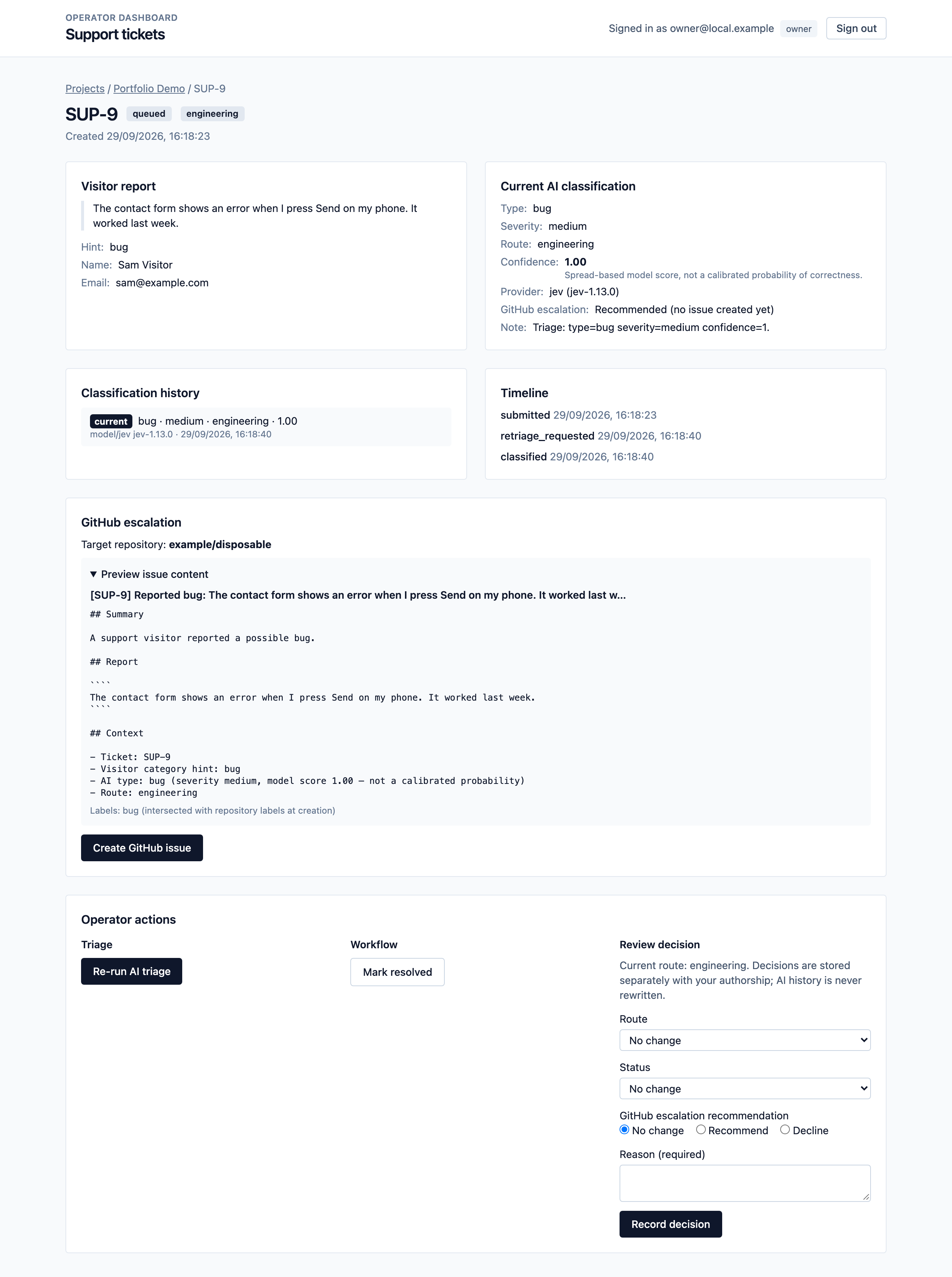 GitHub 升级部分，展示 Issue 标题和正文预览，访客的姓名和邮箱未出现在 Issue 中