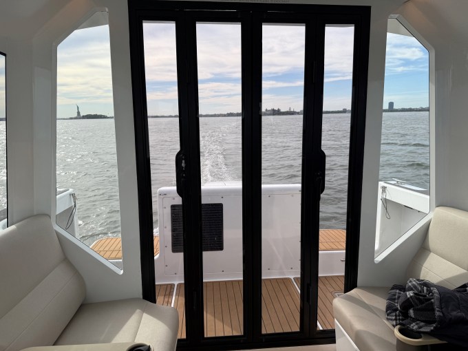 A view from inside a hydrofoil ferry underway.