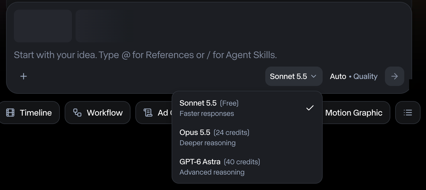 Agent 语言模型选择器:Sonnet 5.5、Opus 5.5、GPT-6 Astra