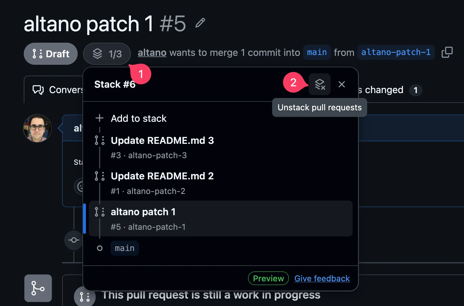 截图：GitHub 栈界面，显示
