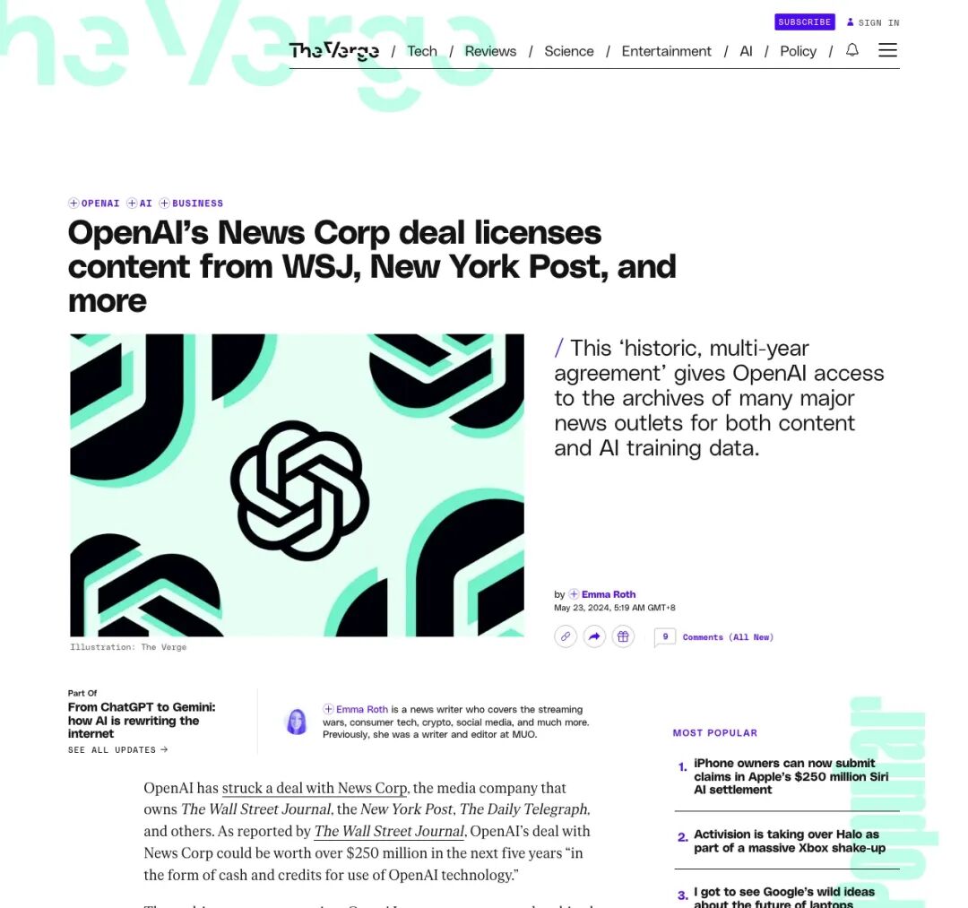OpenAI与News Corp达成超2.5亿美元合作