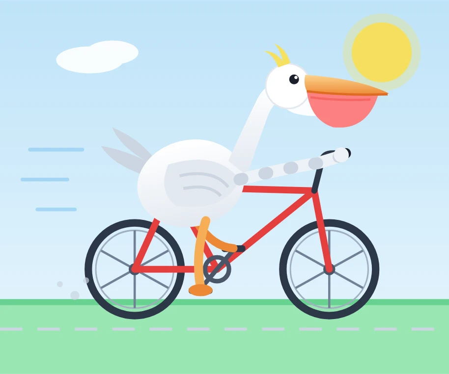 It's good. The pouch is great, the bicycle frame is the right size, it has feet on pedals. Both pedals appear in front of the frame though. Nice gradients.
