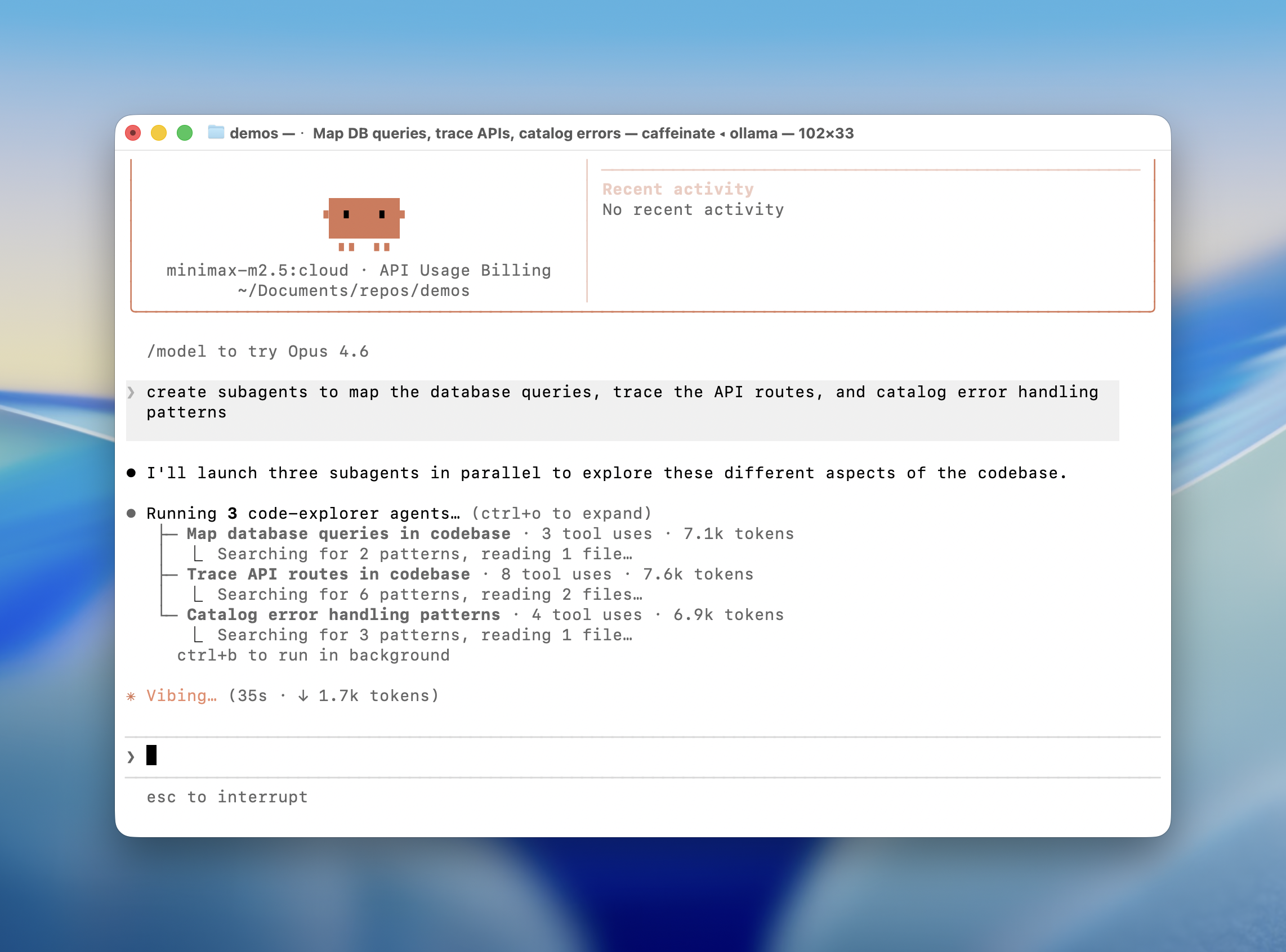 Ollama 通过 Claude Code 调用子代理的运行截图