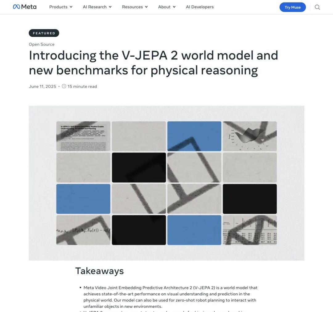 Meta V-JEPA 2 博客页