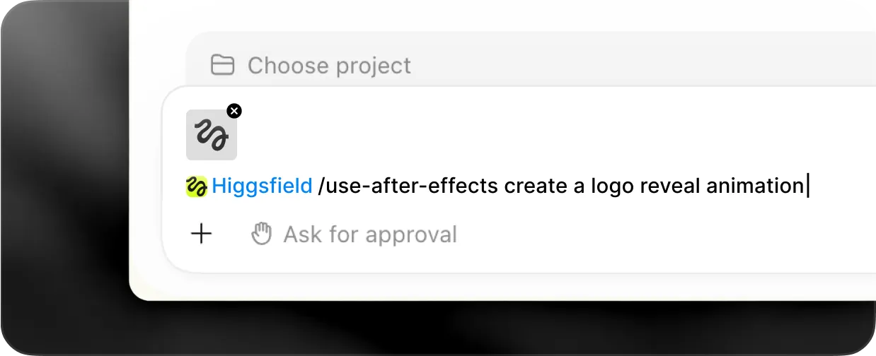 ChatGPT 输入框中输入 @Higgsfield /use-after-effects 命令