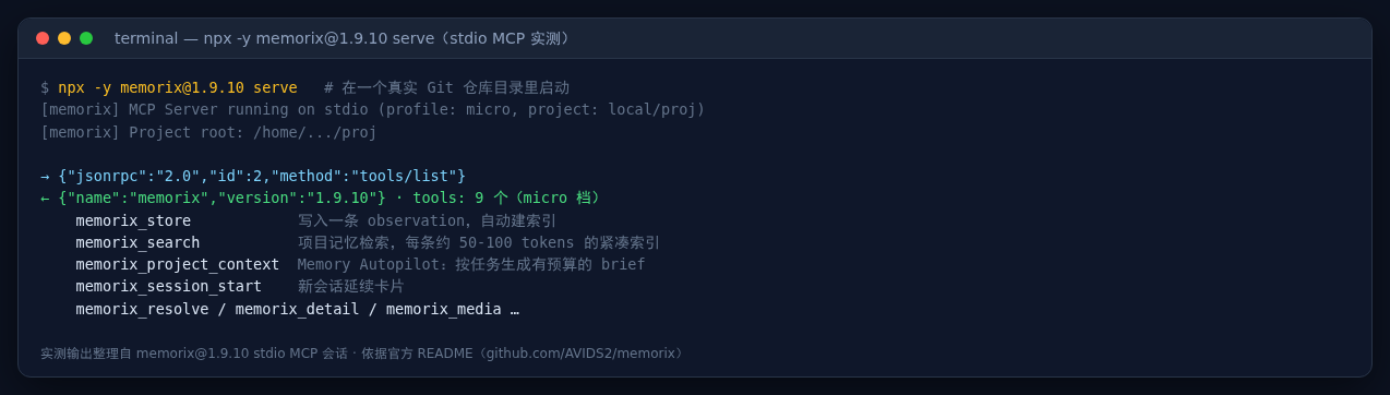 memorix stdio MCP 实测会话