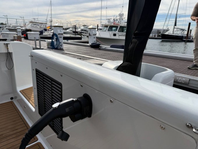 An electric boat charges