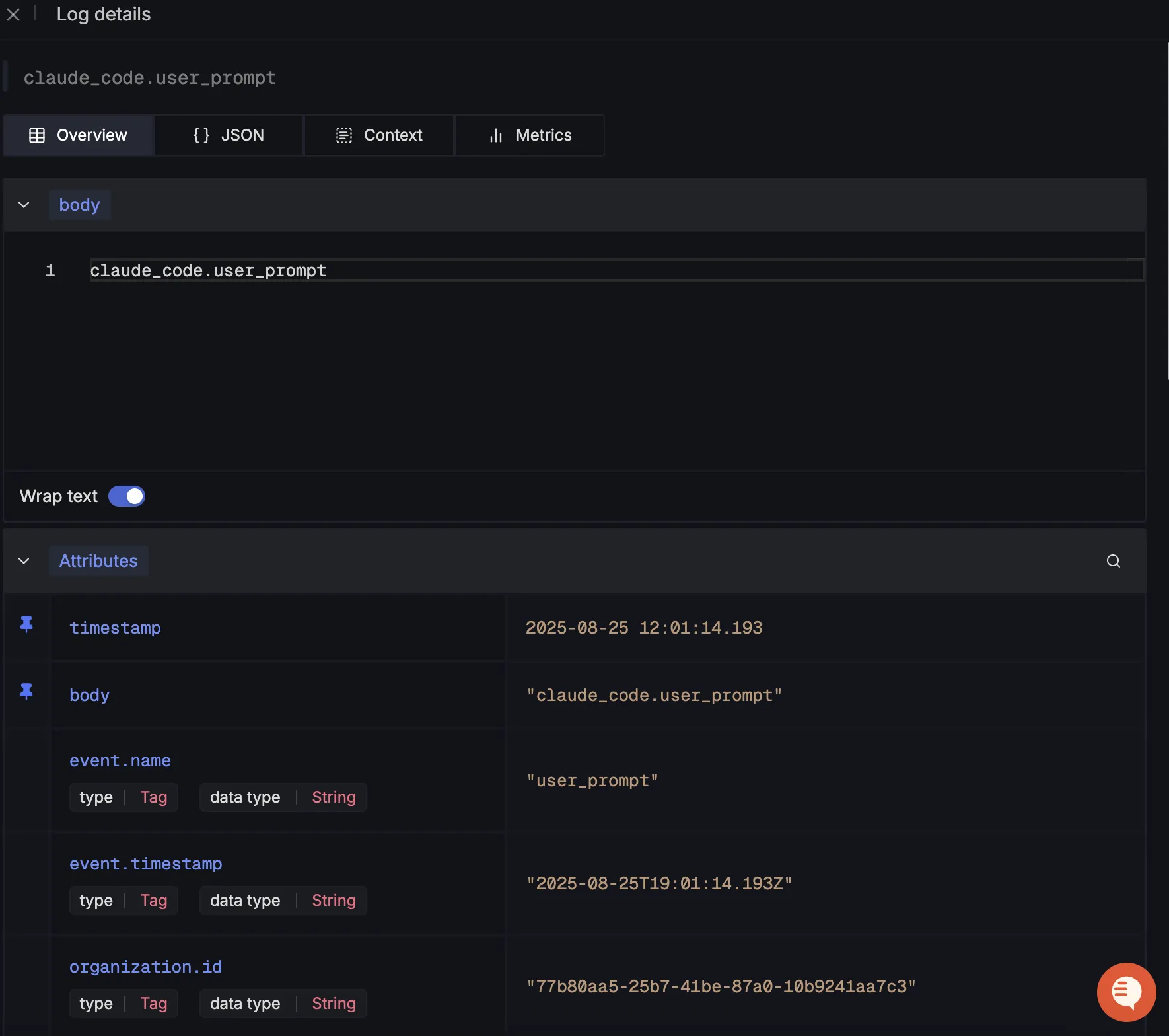SigNoz 中 Claude Code user_prompt 事件的详细信息