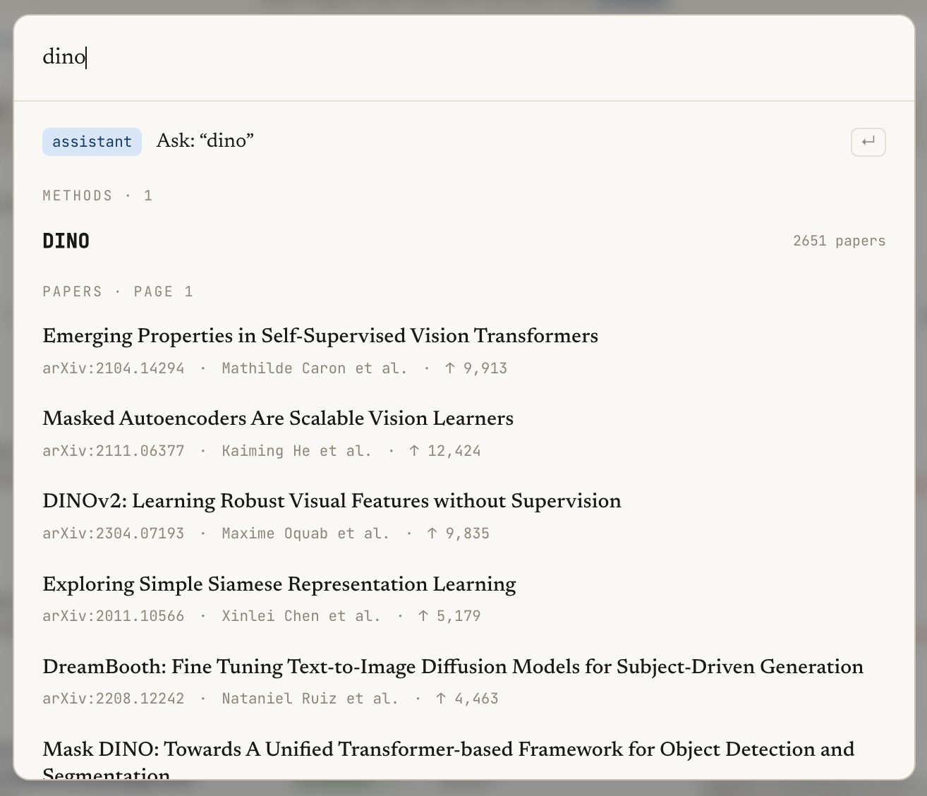 Papers with Code search results for the query 'DINO'