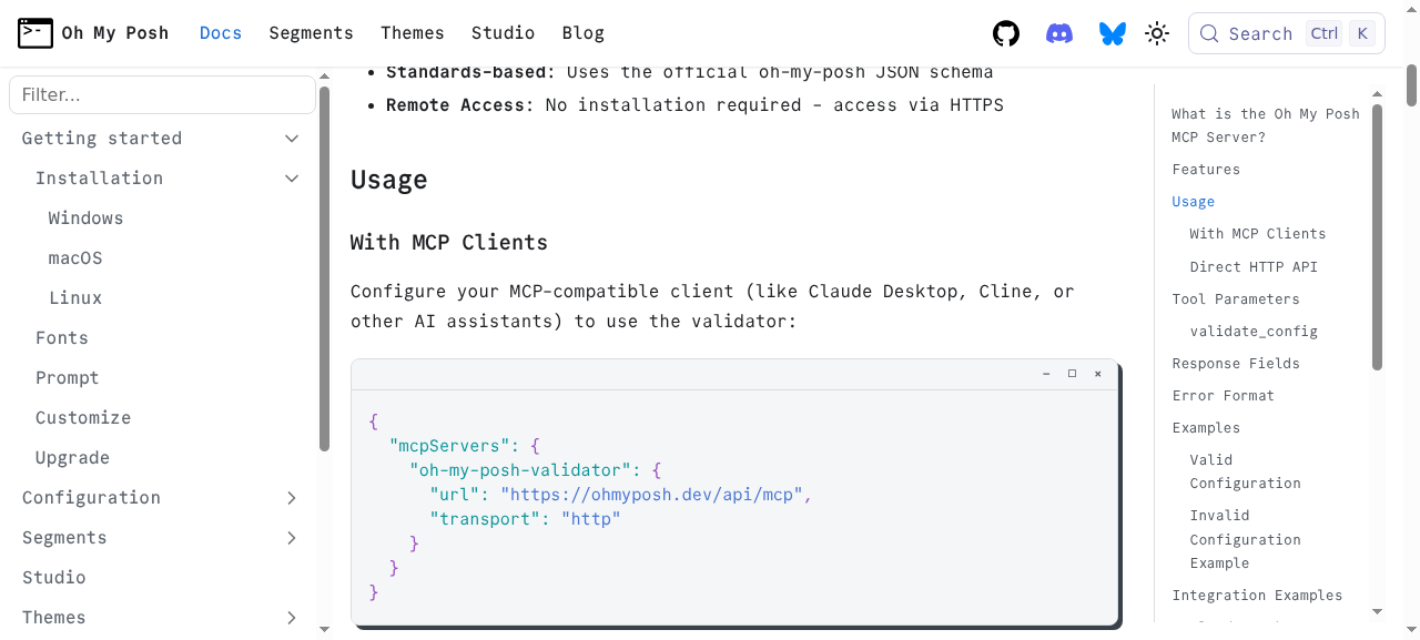 官方 MCP Server 文档的接入配置一节