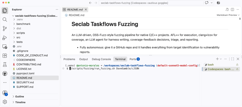 Seclab Taskflows 模糊测试截图。