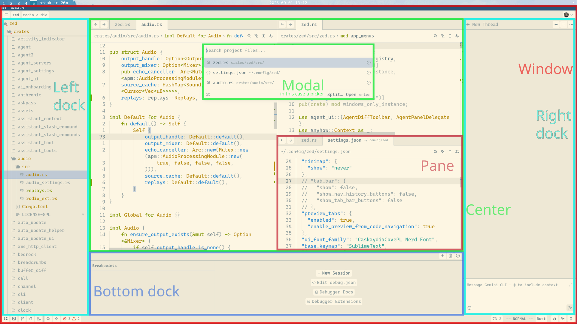 Screenshot for the Pane and Dock features