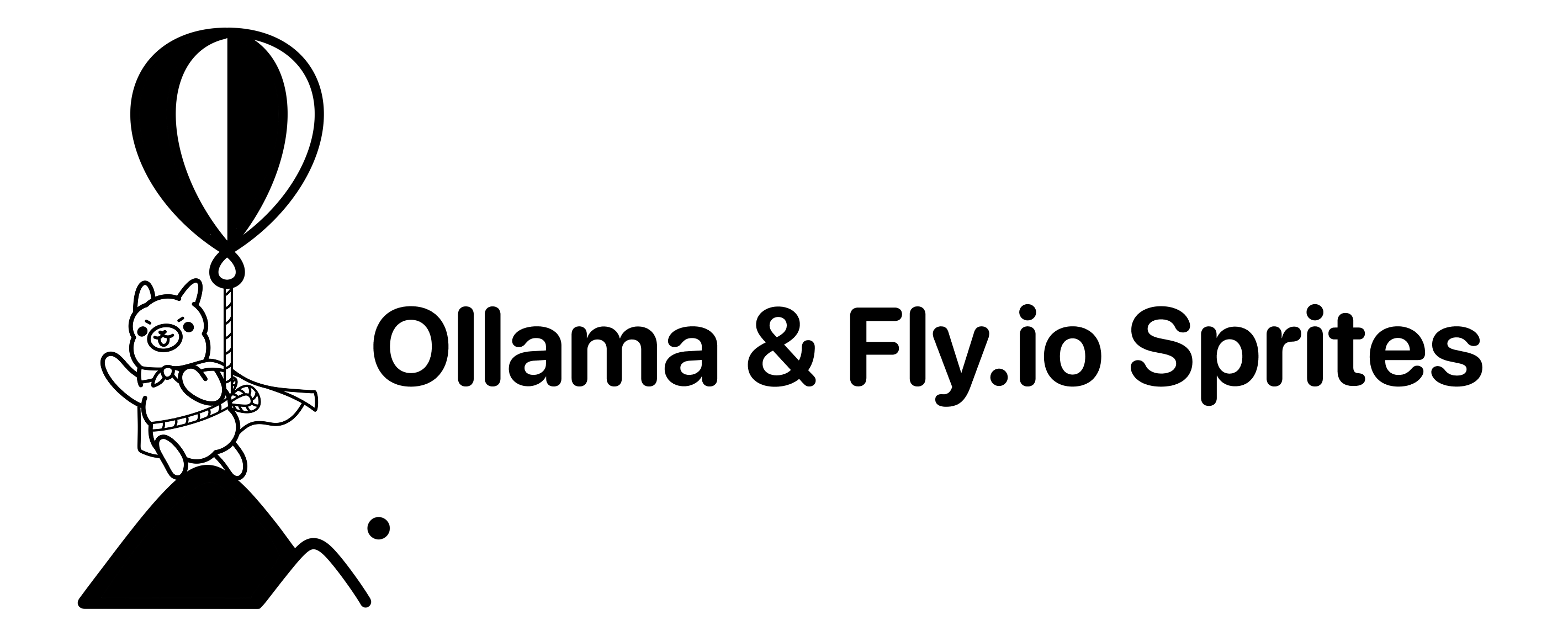 Ollama llama flying on a hot air balloon next to the text Ollama & Fly.io Sprites