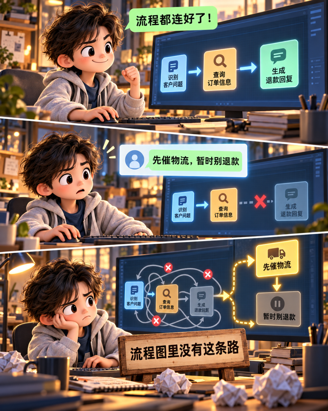 原创开场分镜:固定退款工作流遇到流程外的新需求