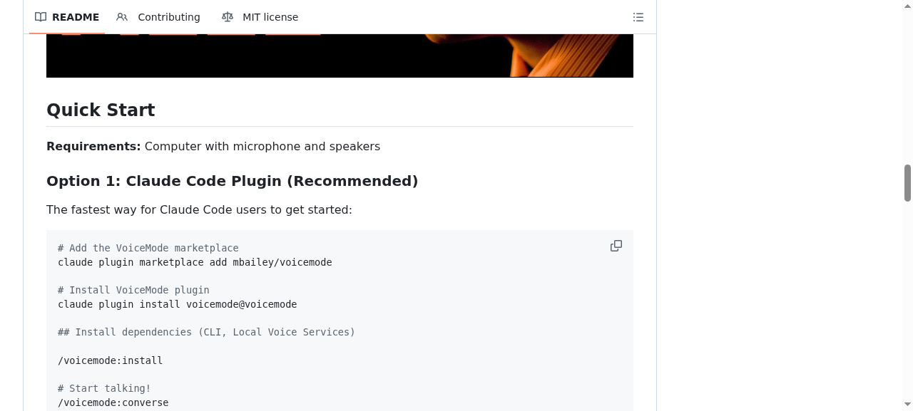 GitHub 仓库 README 的 Quick Start 与 Option 1 安装命令