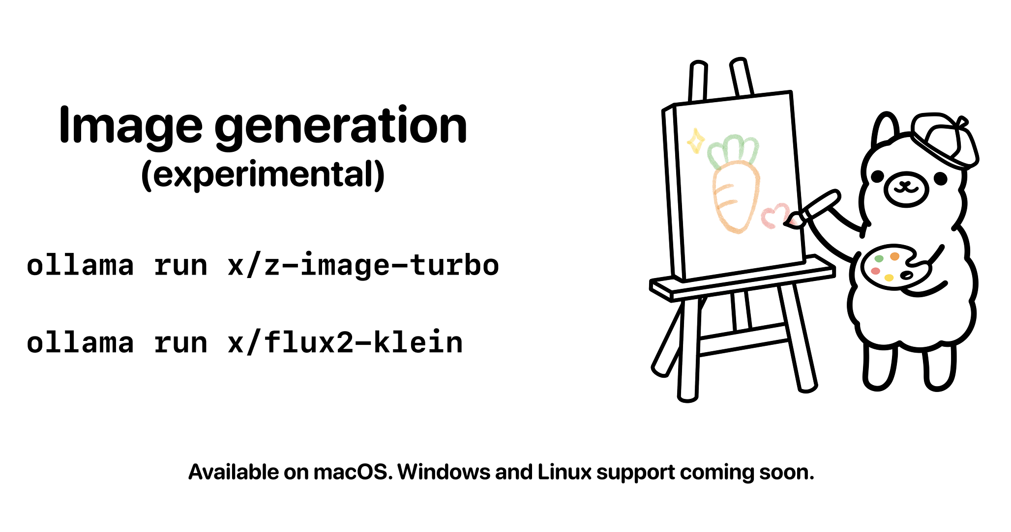 An image of Ollama painting to depict Ollama now having image generation capabilities in experimental form on macOS and coming soon for Windows and Linux.