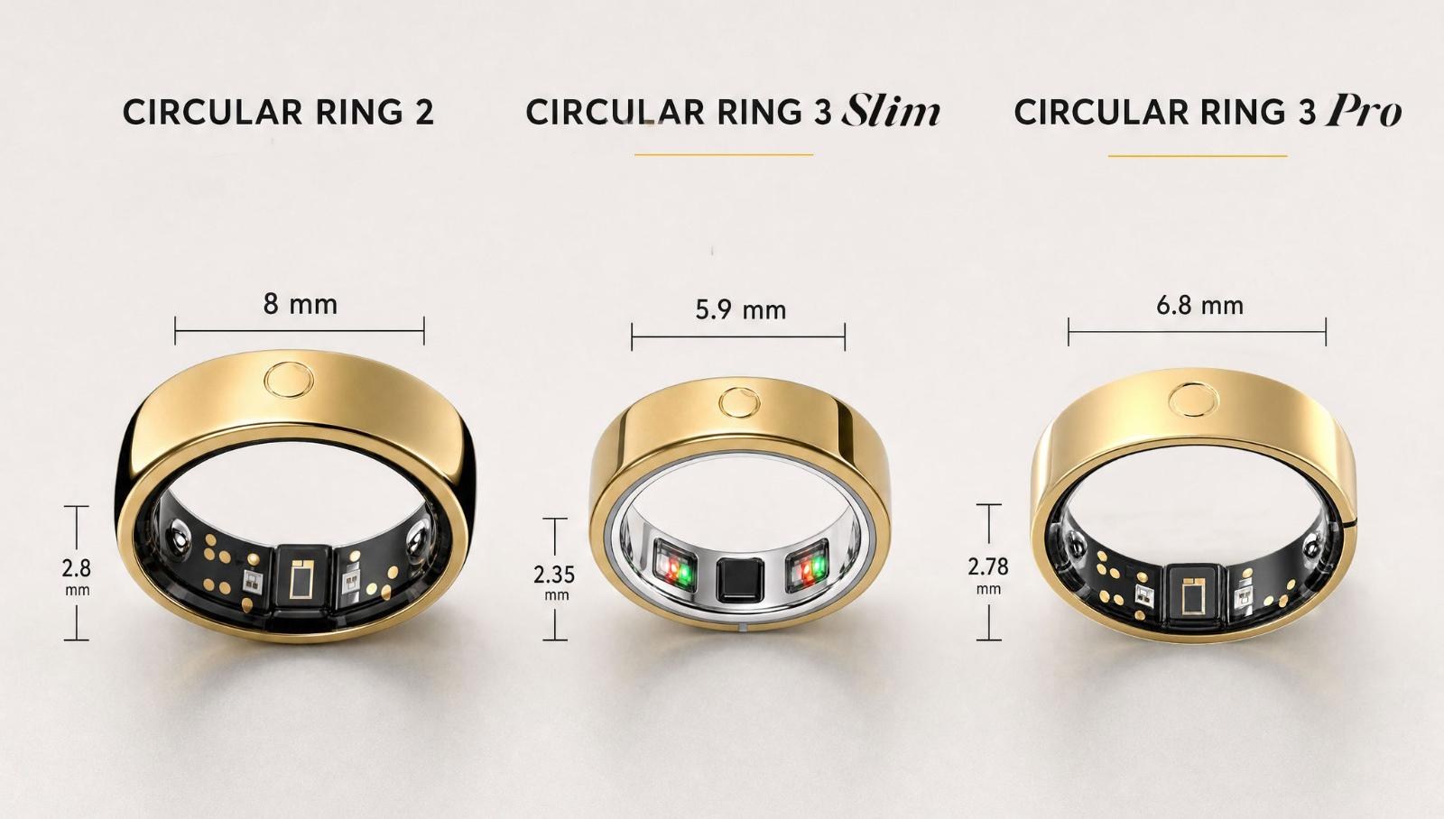 An comparing the sizes of three different Circular Ring models.