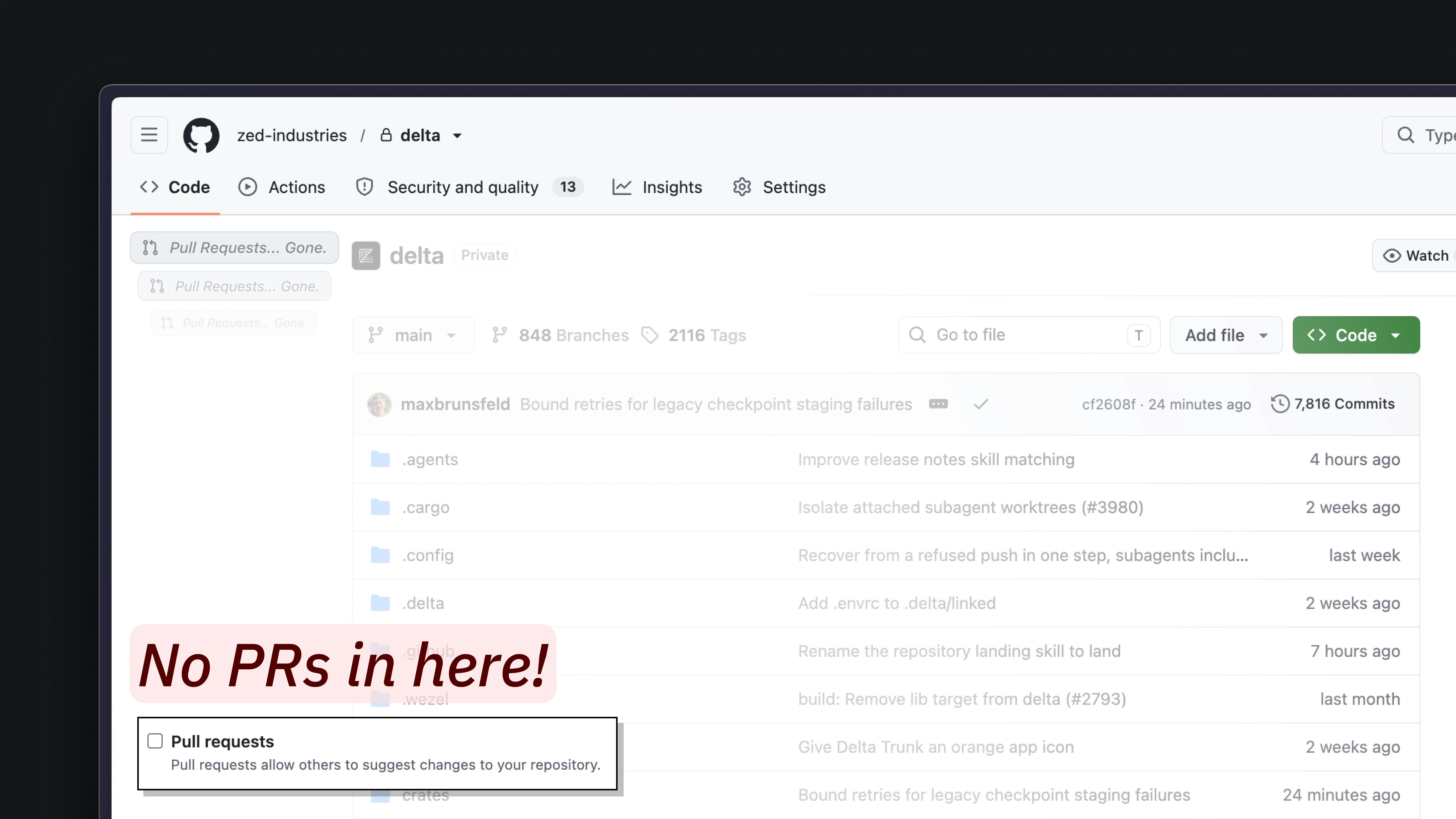 Pull Requests 真的被关掉了。