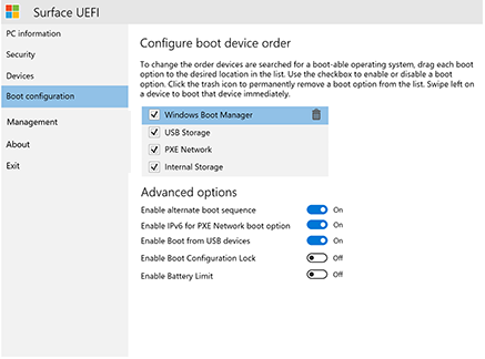 Surface UEFI 启动配置界面