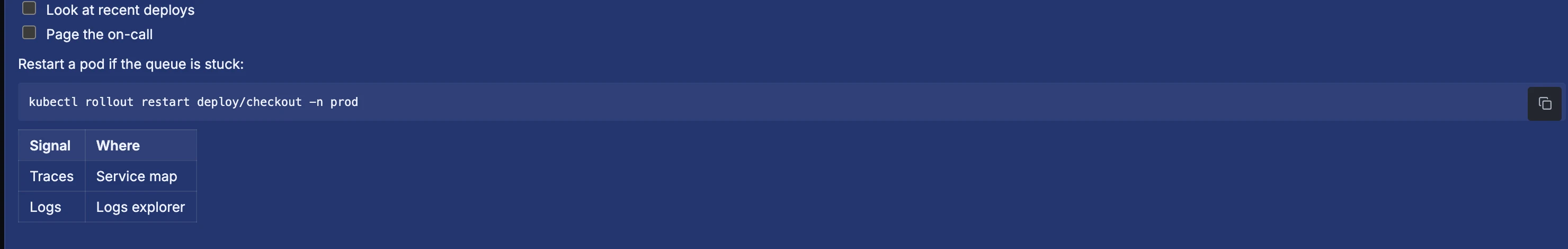 A fenced bash code block inside a Text panel with the copy button visible at its right edge