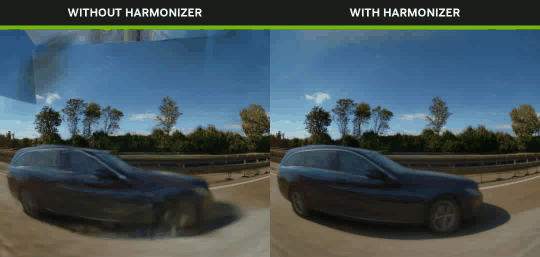 对比同一渲染相机视角下原始 NuRec 输出与 NVIDIA Harmonizer 输出的视频。原始画面中存在明显的天空伪影，在 Harmonizer 输出中已得到减弱。