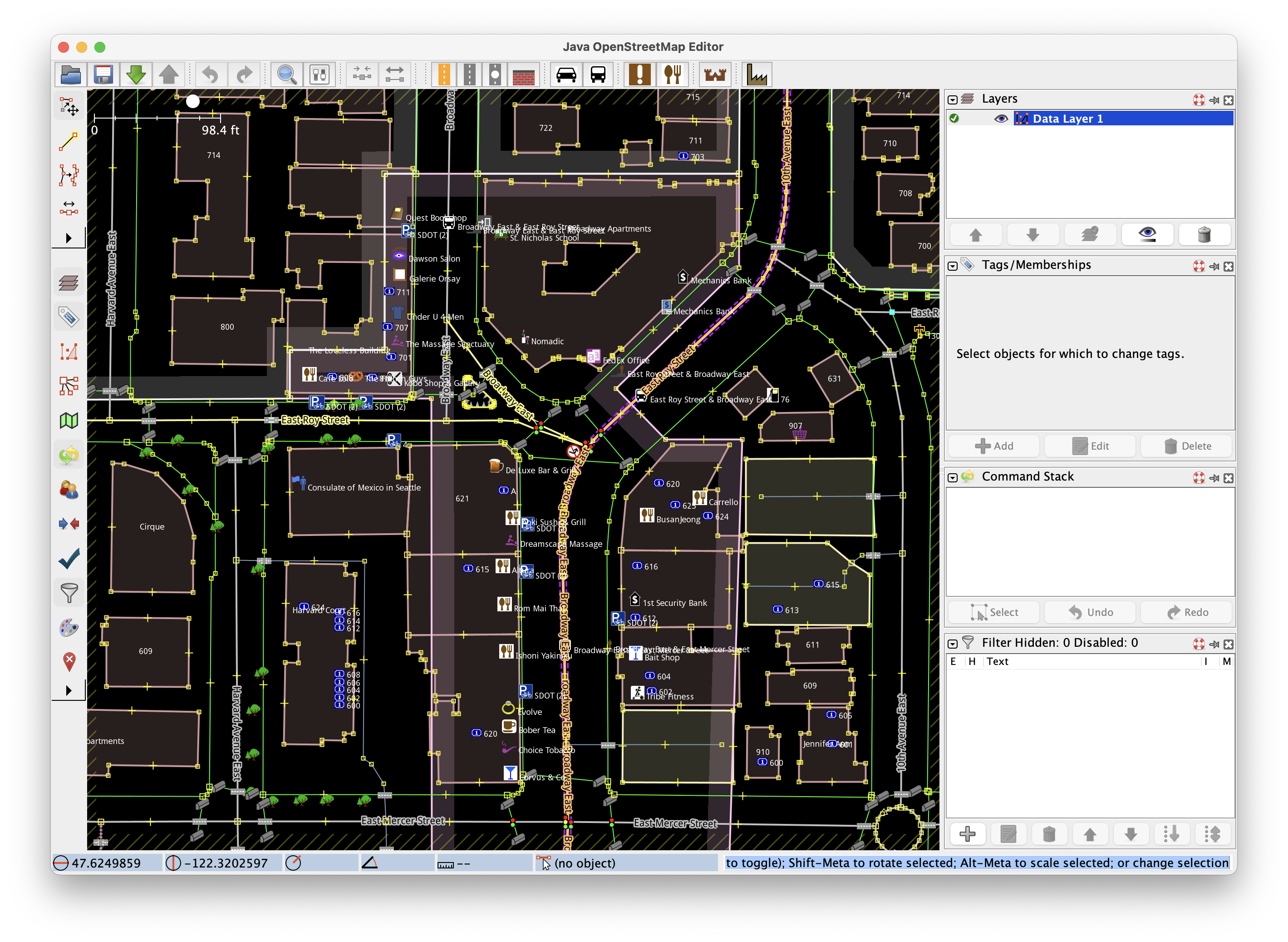 Unfiltered OpenStreetMap data for an area of interest