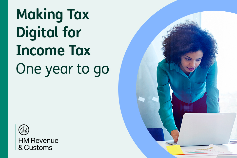 HMRC campaign graphic reading Making Tax Digital for Income Tax, one year to go
