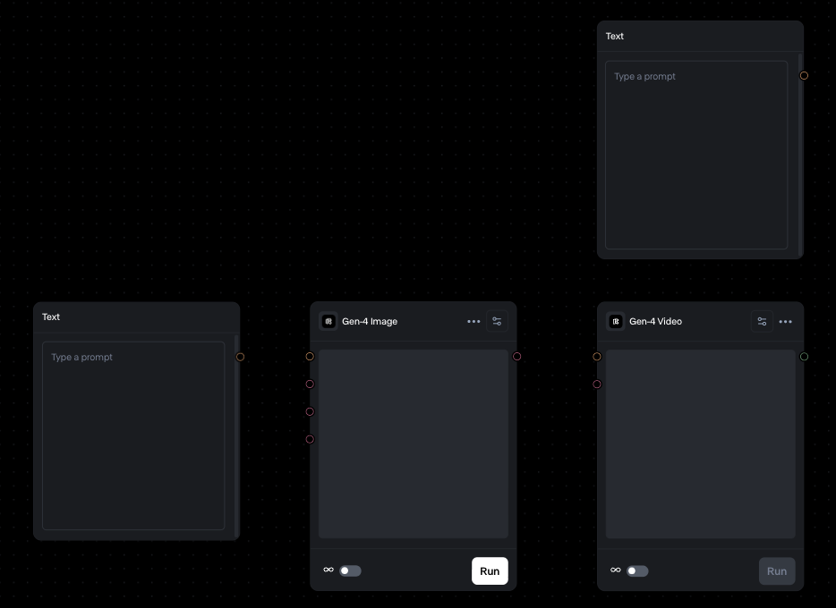 Runway Workflows 画布上的未连线节点